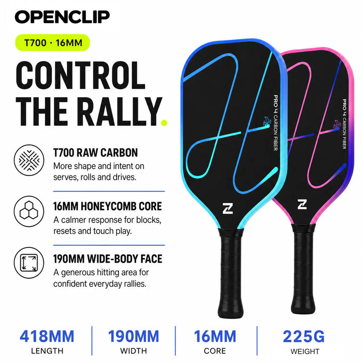 OpenClip T700 Raw Carbon Pickleball Paddle – 16mm