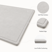 Soft plush surface, padded edge and low-profile cushioning details in Silver Grey