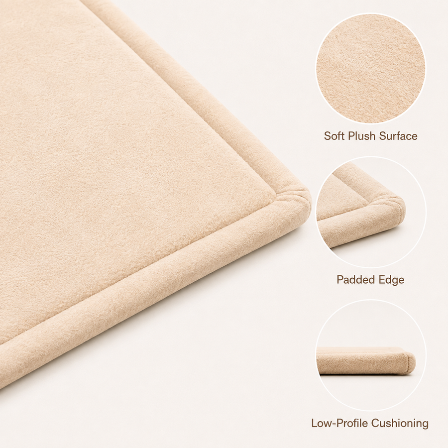 Soft plush surface, padded edge and low-profile cushioning details in Natural Brown
