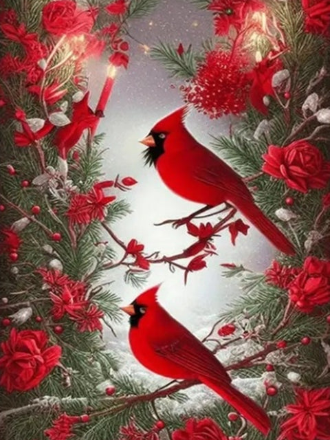 Winter cardinals · 30 × 40 cm