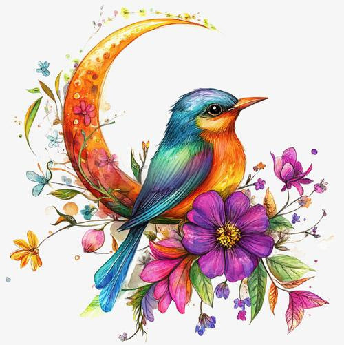 Songbird & crescent moon · 30 × 30 cm diamond painting design