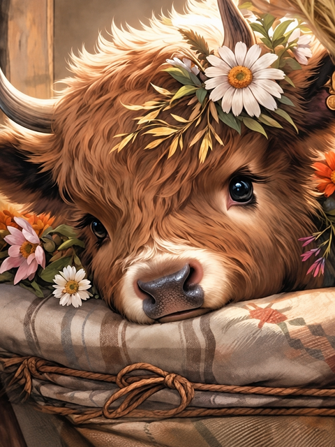 Daisy highland cow · 40 × 50 cm