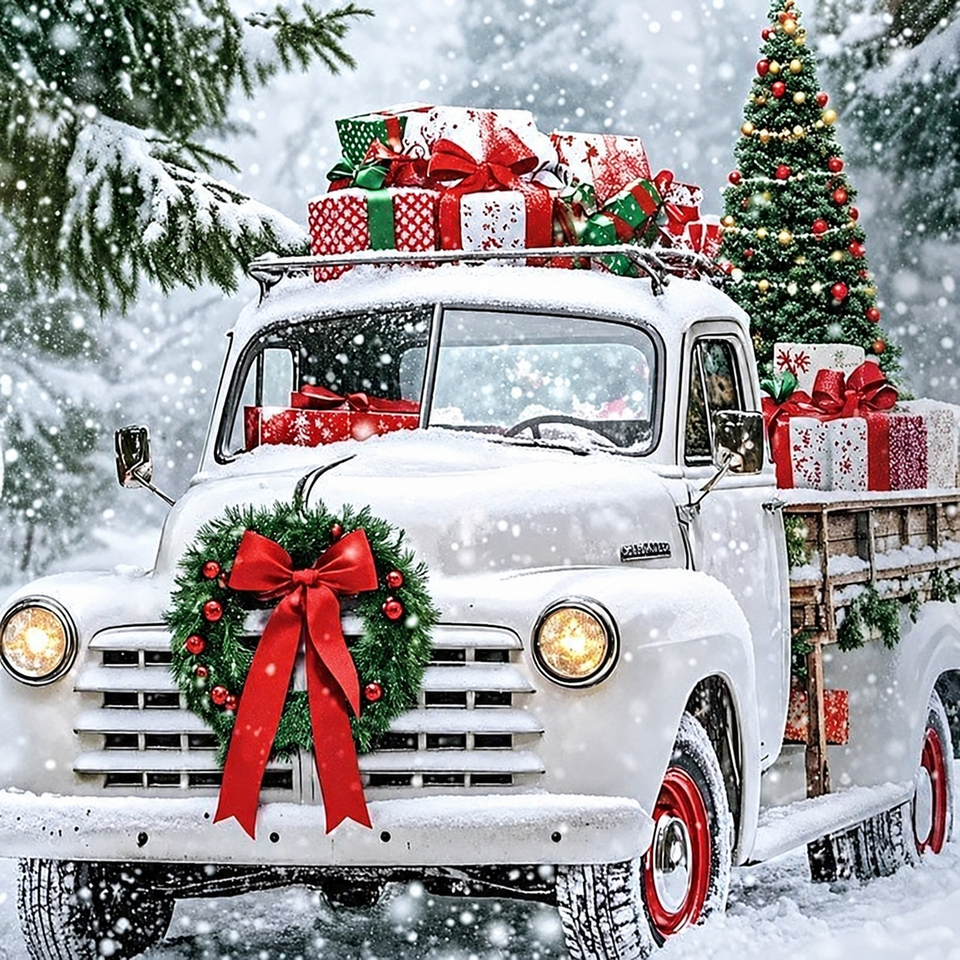 Snowy gift truck · 30 × 30 cm diamond painting design