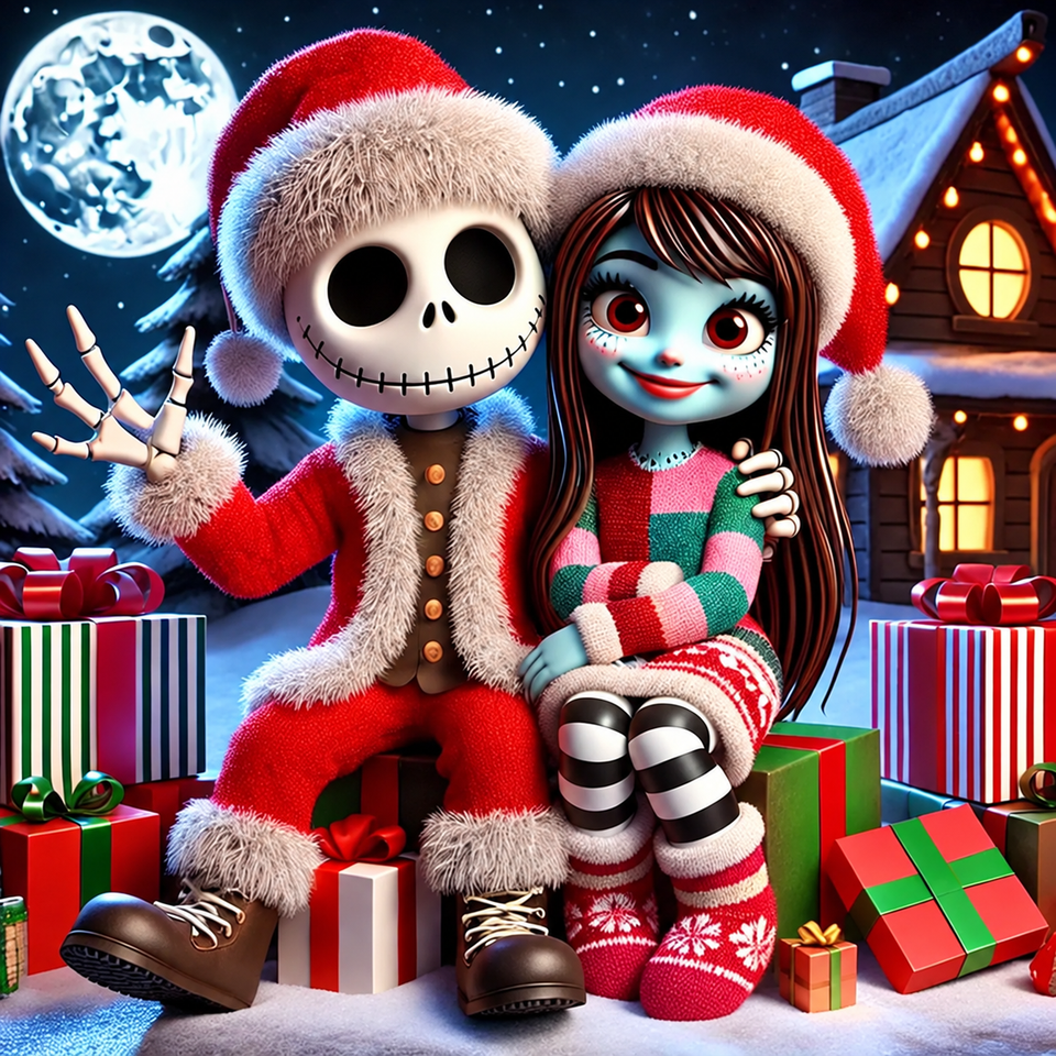 Moonlit Christmas couple · 30 × 30 cm diamond painting design