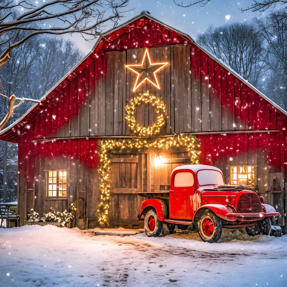 Red barn Christmas · 30 × 30 cm diamond painting design