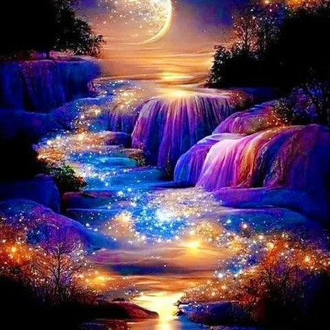 Twilight waterfall · 30 × 40 cm diamond painting design