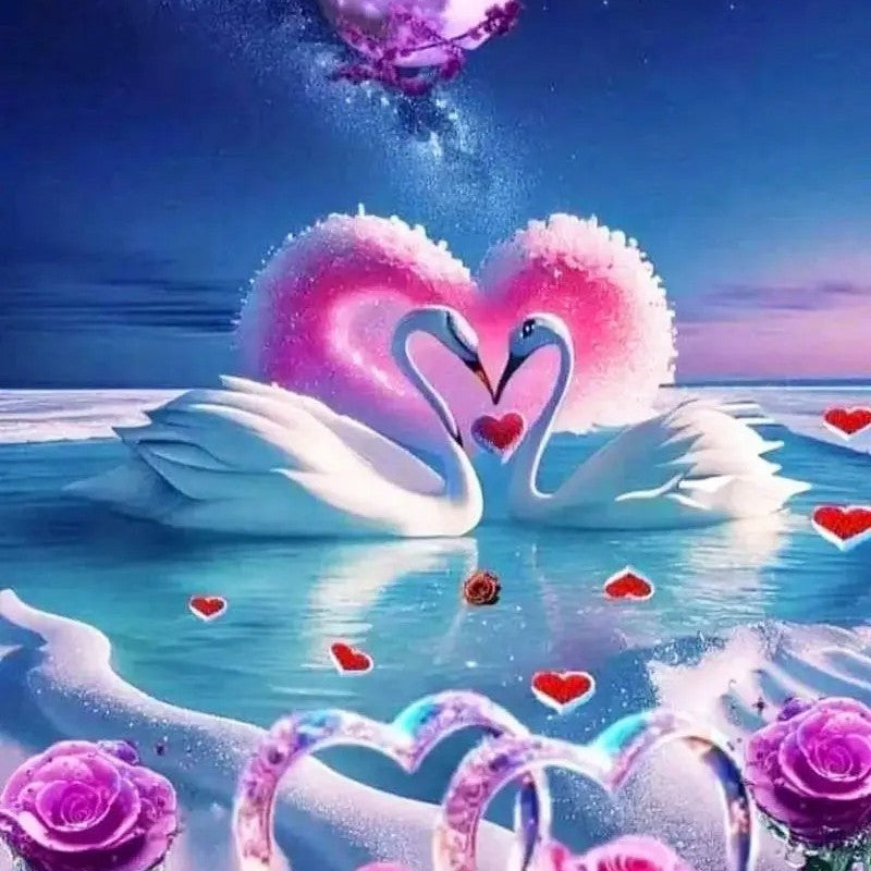 Heart-shaped swans · 30 × 40 cm diamond painting design
