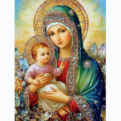 Madonna & child – green · 30 × 40 cm