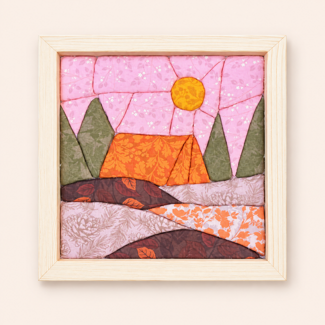 Camping Kinusaiga fabric art in its wooden frame