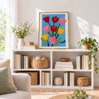 Tulip Garden — finished project on a window-side bookcase