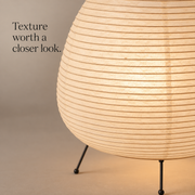 Close view of the paper shade and black tripod frame