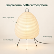 Japandi Paper Glow Table Lamp features and Australian plug option