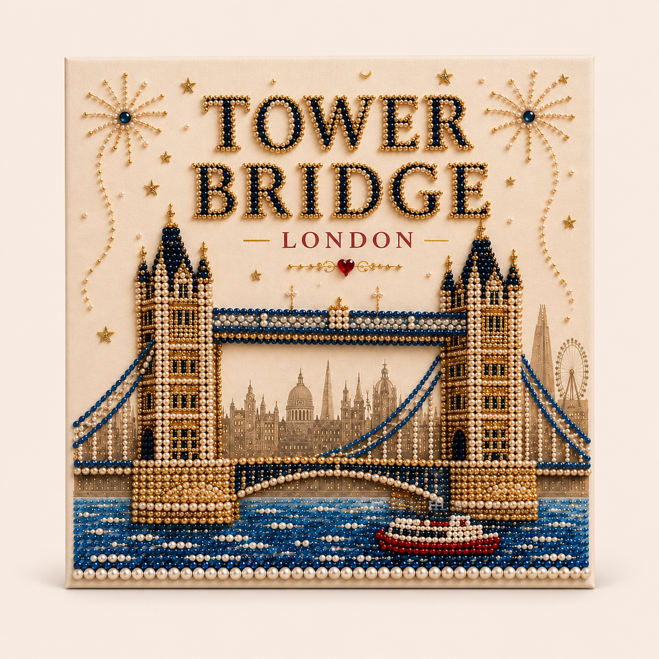 Tower Bridge pearl art · 20 × 20 cm · framed diamond painting design