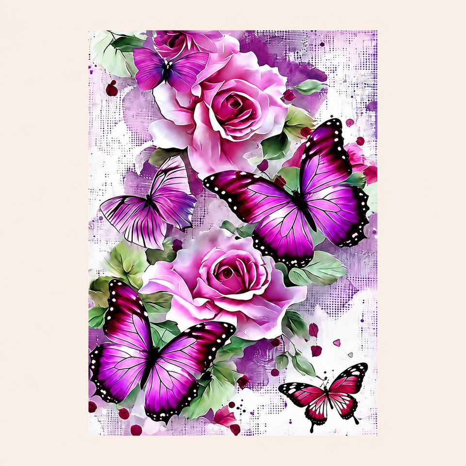 Purple rose & butterfly · 30 × 40 cm diamond painting design