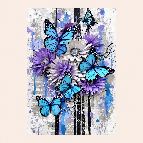Blue butterfly garden · 30 × 40 cm