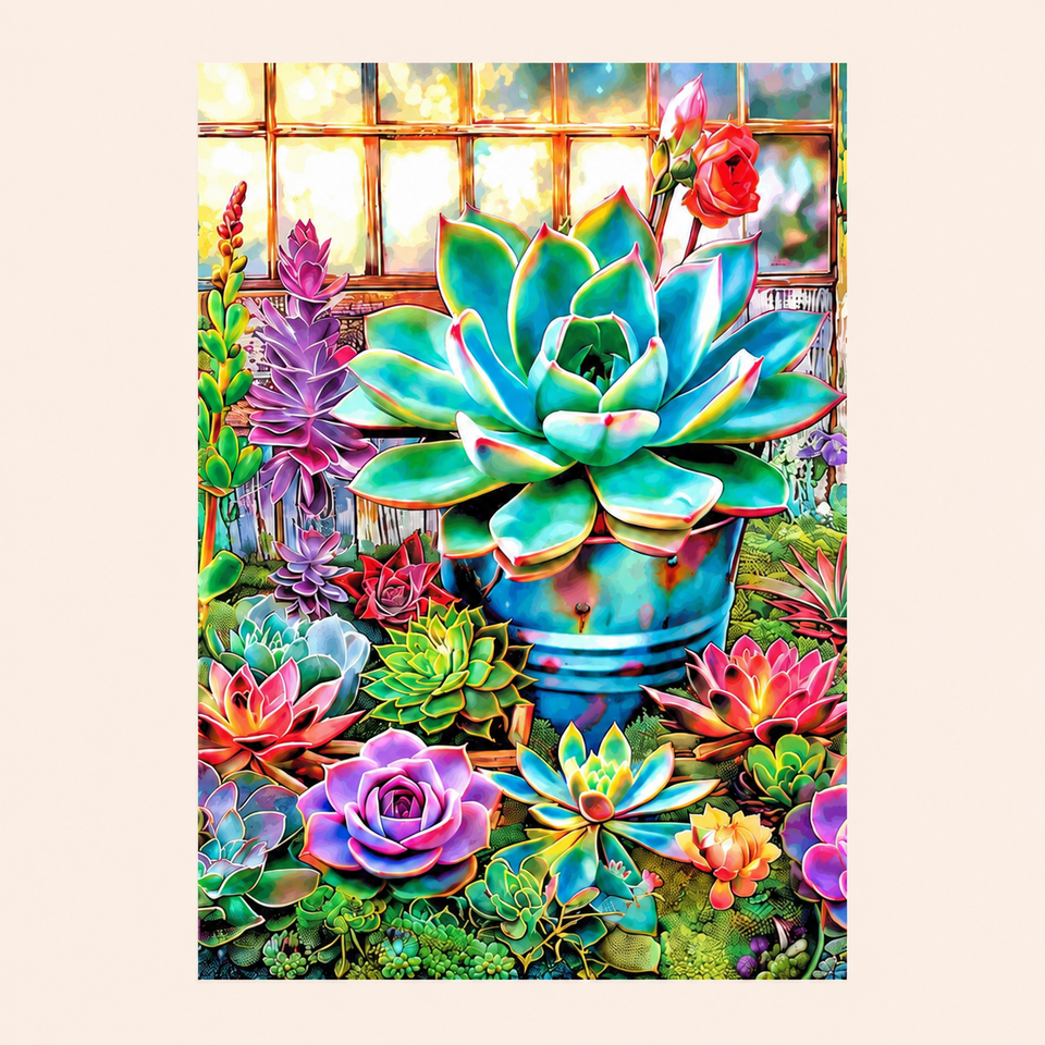 Sunny succulent window · 30 × 40 cm diamond painting design