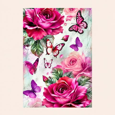 Pink roses & butterflies · 30 × 40 cm