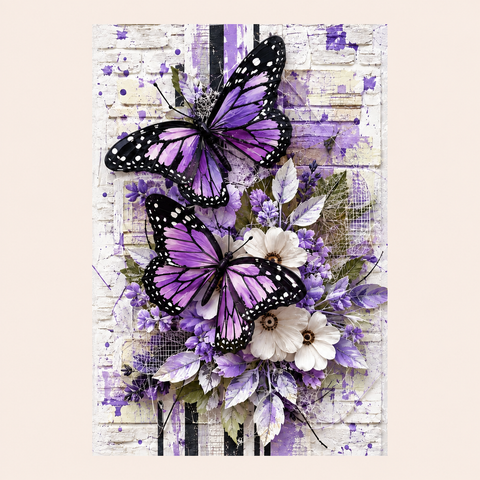 Violet wings & white blossoms · 30 × 40 cm