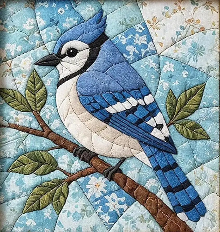 Blue Jay – Branch fabric art kit
